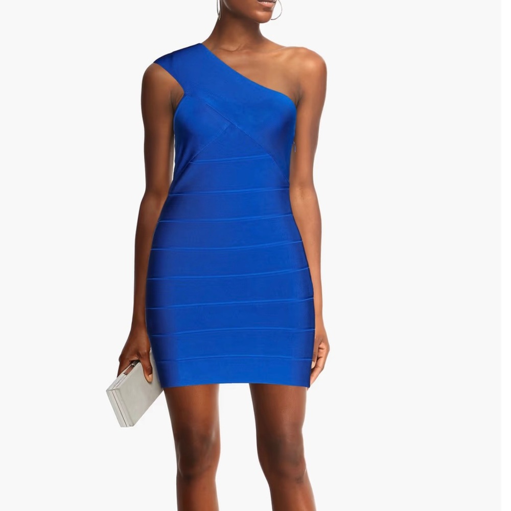 Blue Herve Leger One Shoulder Dress size Medium NWT